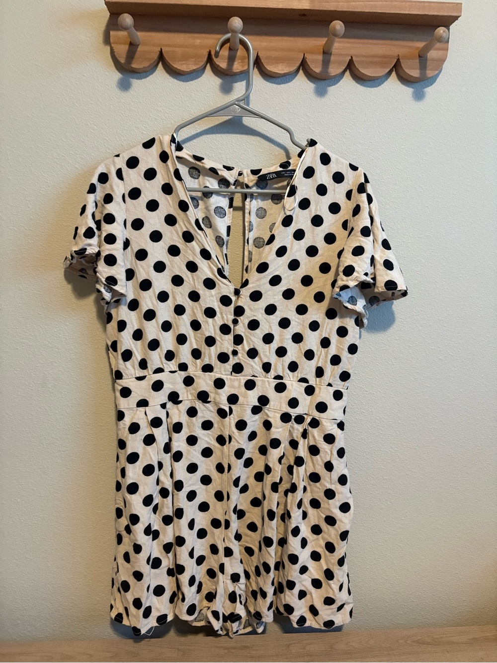 Zara Cream Mini Dress with Black Polka Dots